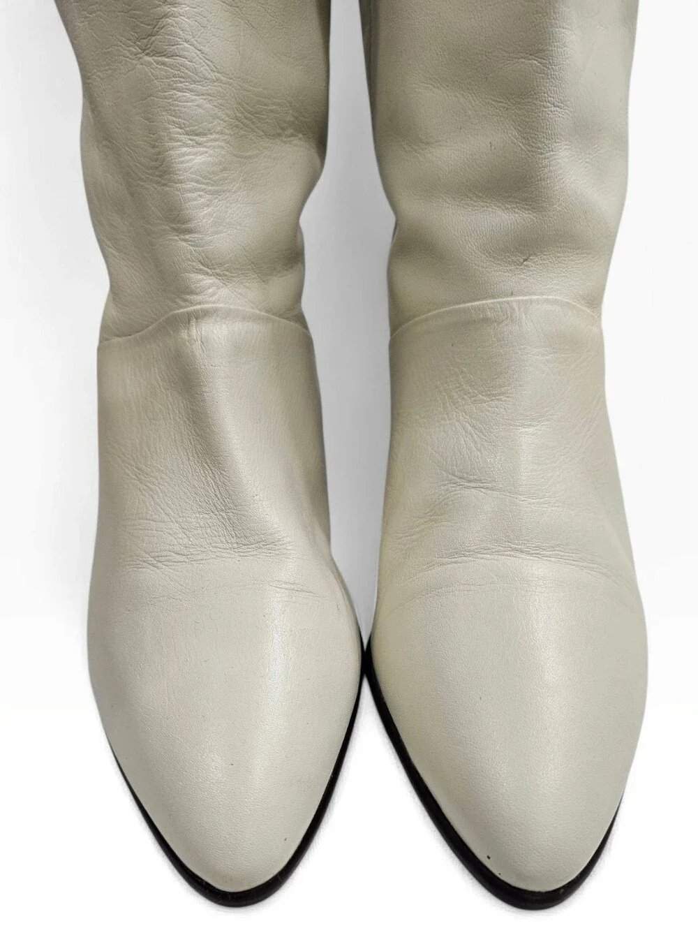 Vintage 80s Women Cream Leather Slouch Flat Boots 8M Made in Brazil